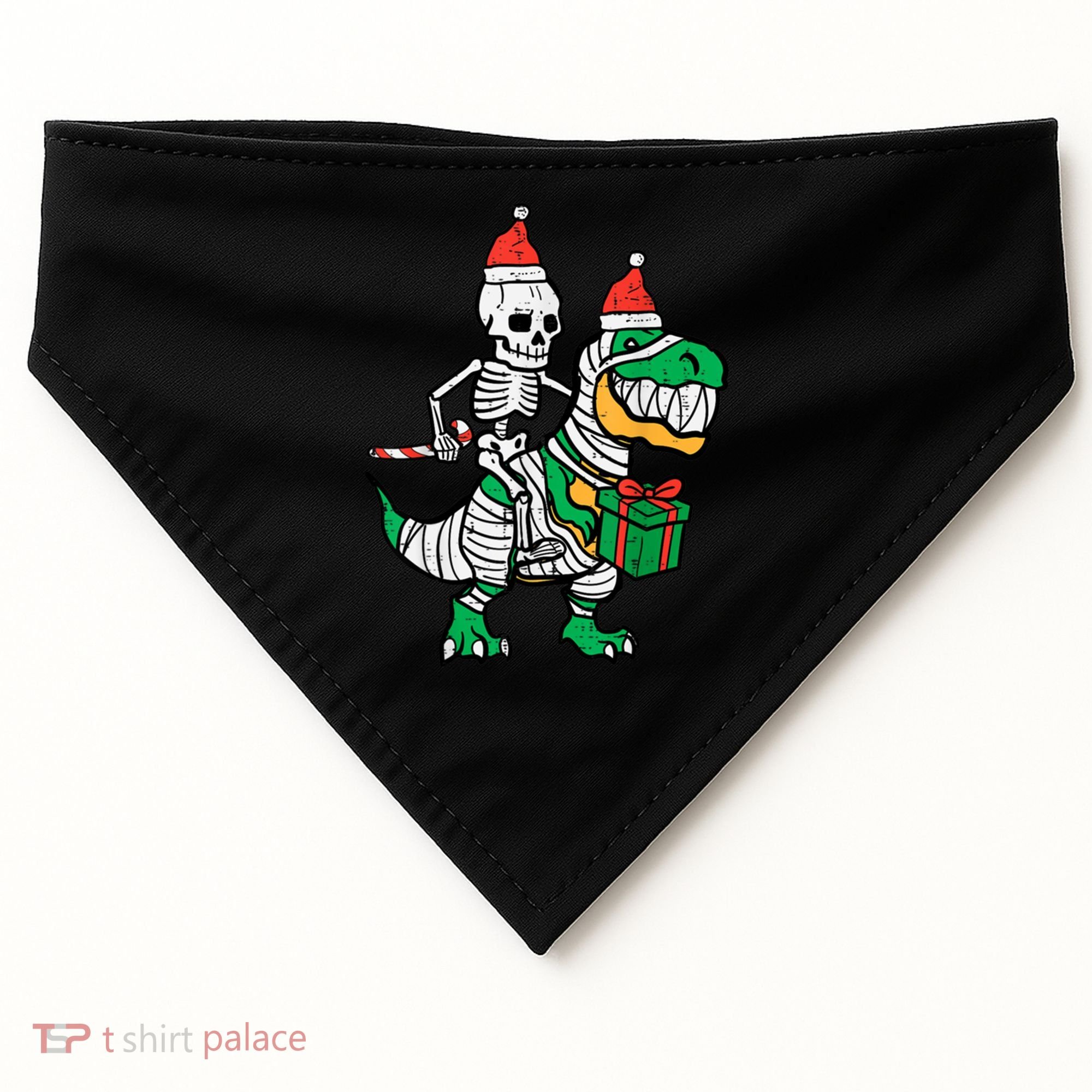 Christmas Skeleton Riding T Rex Santa Xmas Dino Gift USA-Made Doggie Bandana