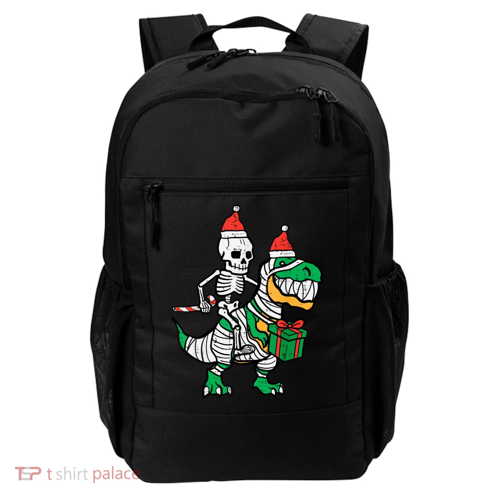 Christmas Skeleton Riding T Rex Santa Xmas Dino Gift Backpack