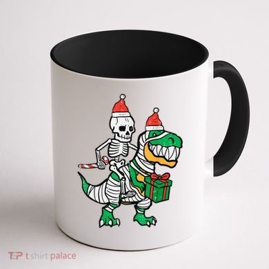 Christmas Skeleton Riding T Rex Santa Xmas Dino Gift Coffee Mug back