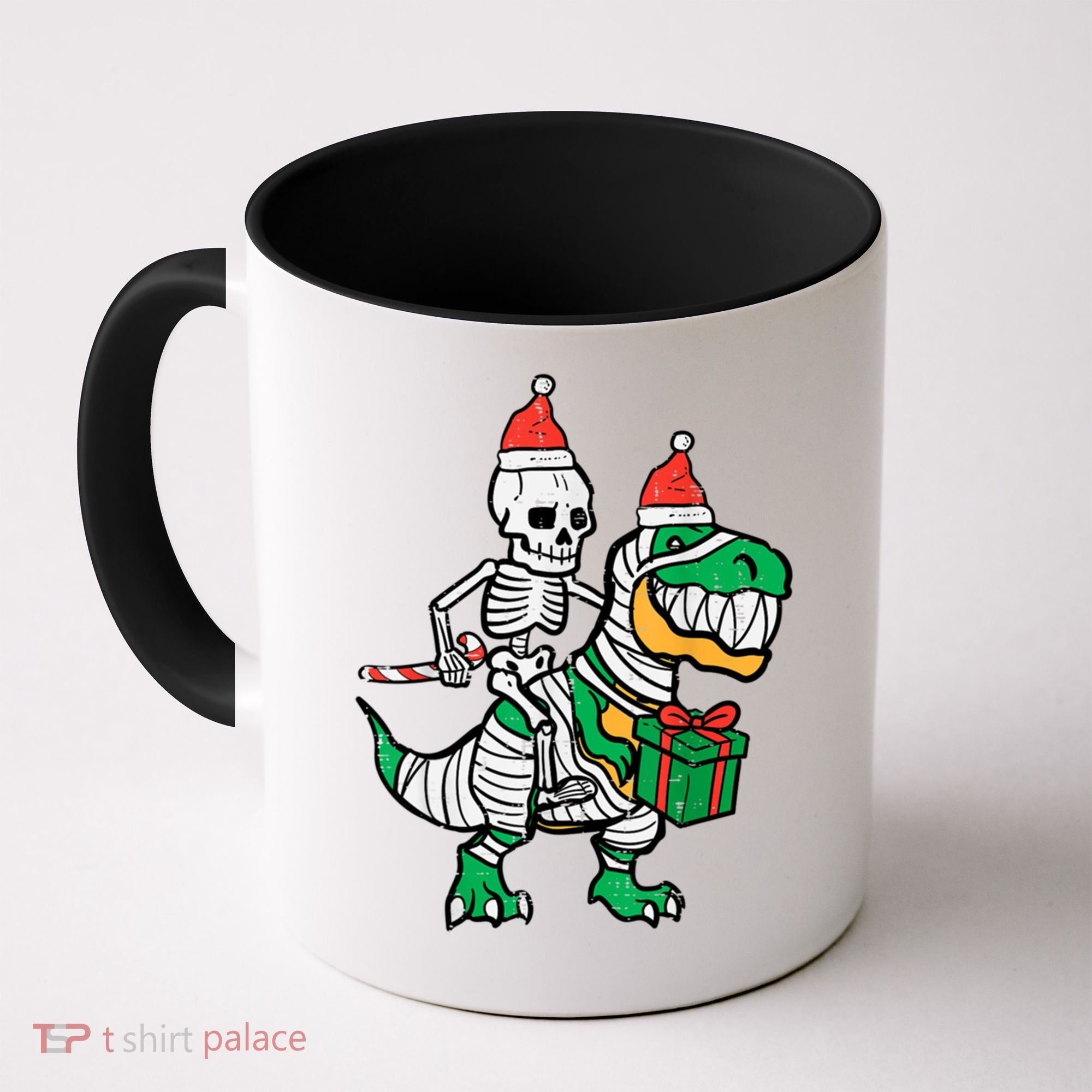 Christmas Skeleton Riding T Rex Santa Xmas Dino Gift Coffee Mug