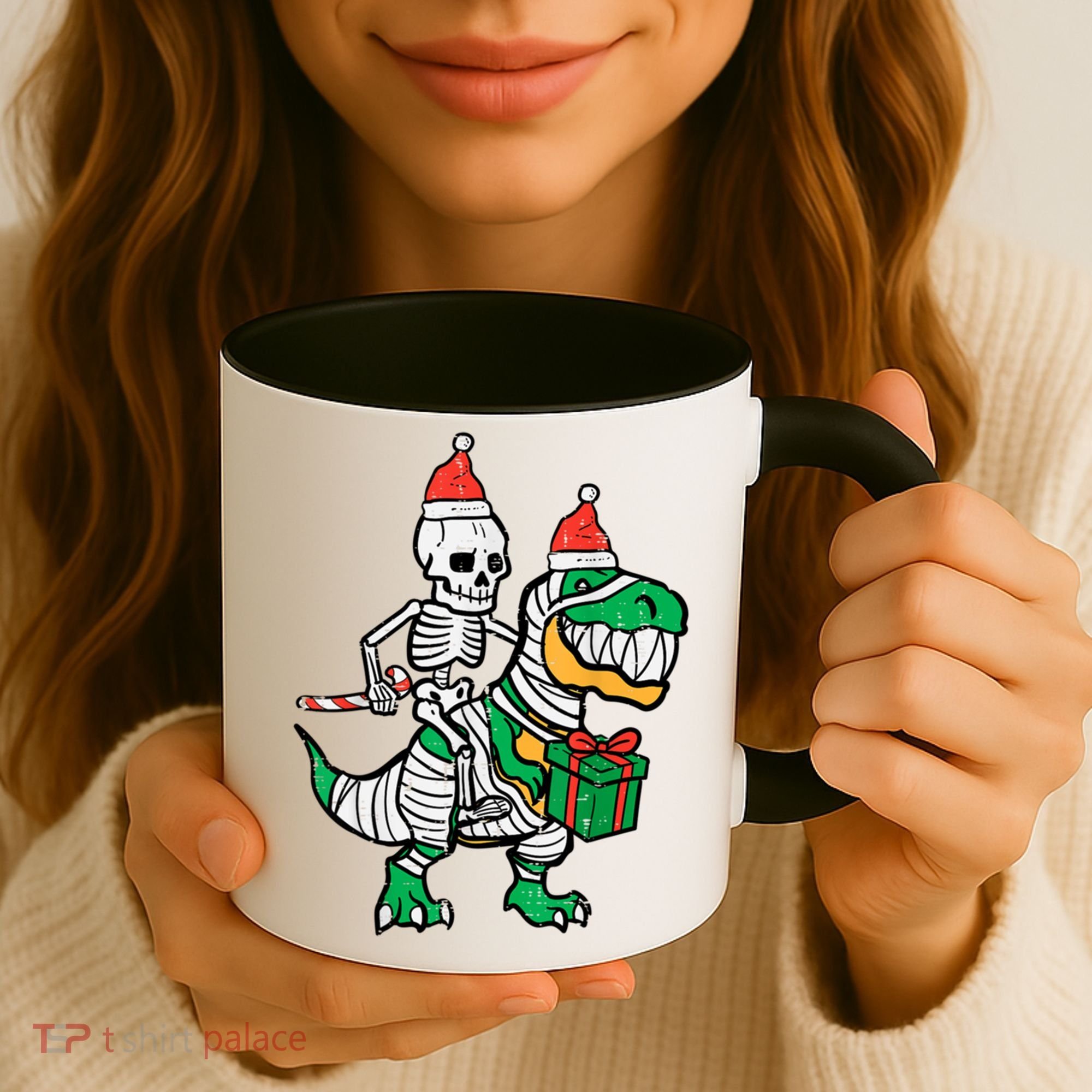 Christmas Skeleton Riding T Rex Santa Xmas Dino Gift Coffee Mug