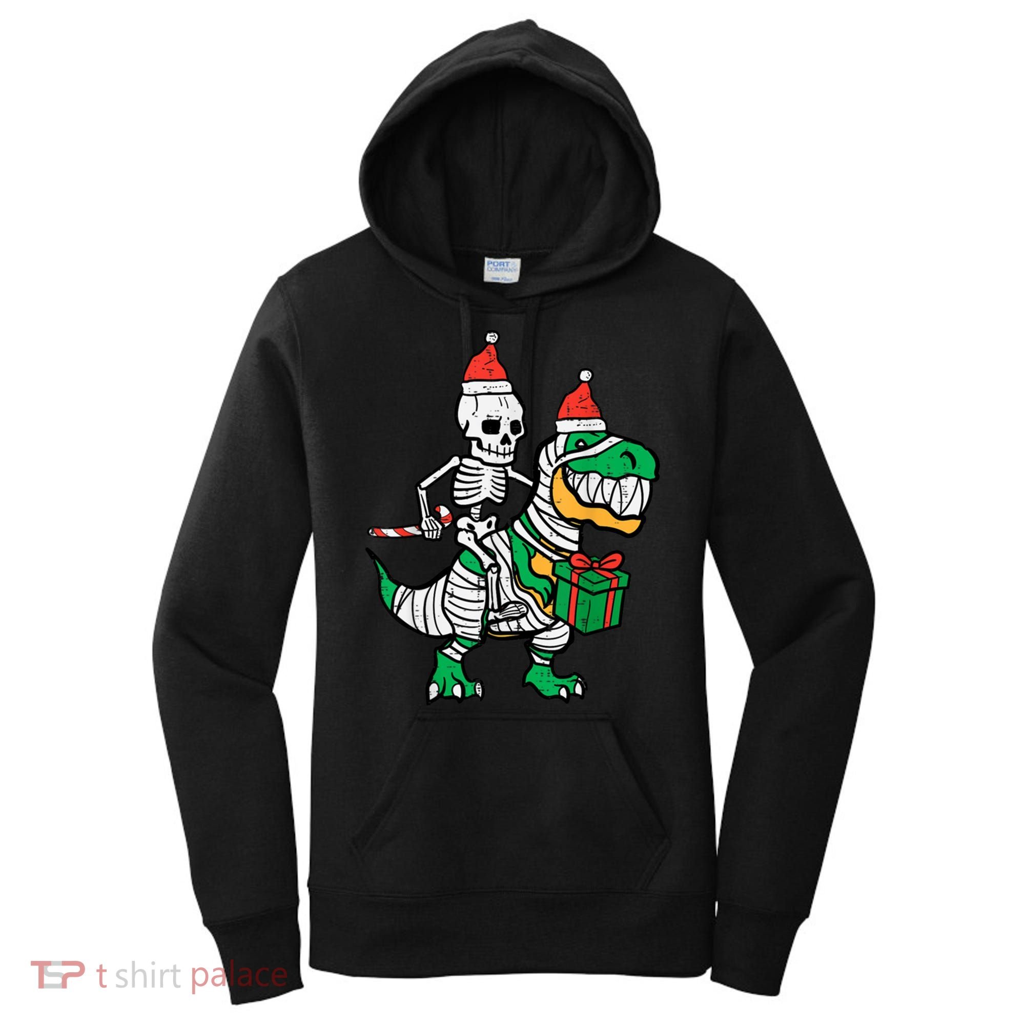 Christmas Skeleton Riding T Rex Santa Xmas Dino Gift Women's Hoodie