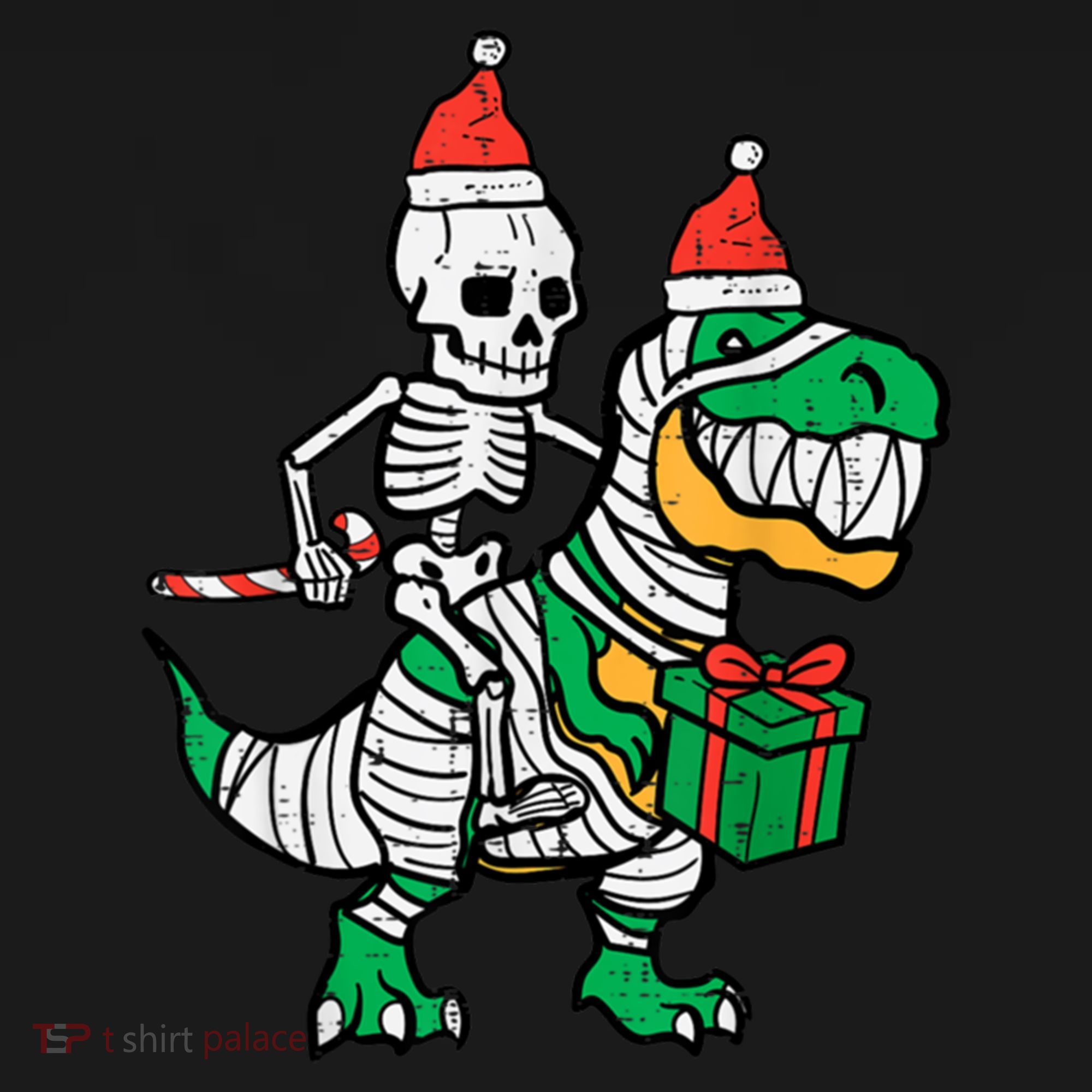 Christmas Skeleton Riding T Rex Santa Xmas Dino Gift Ornament