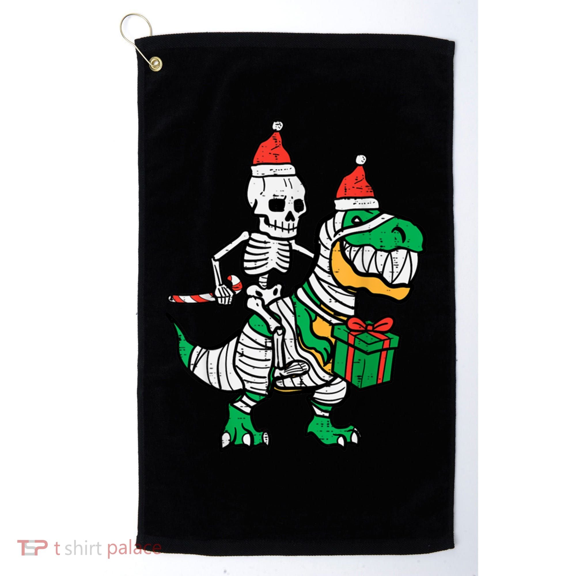 Christmas Skeleton Riding T Rex Santa Xmas Dino Gift Golf Towel