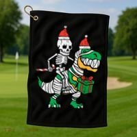 Christmas Skeleton Riding T Rex Santa Xmas Dino Gift Golf Towel thumb 1
