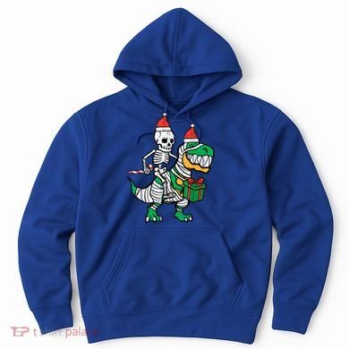 Christmas Skeleton Riding T Rex Santa Xmas Dino Gift Hoodie