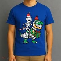 Christmas Skeleton Riding T Rex Santa Xmas Dino Gift T-Shirt thumb 3