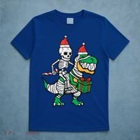 Christmas Skeleton Riding T Rex Santa Xmas Dino Gift T-Shirt thumb 5