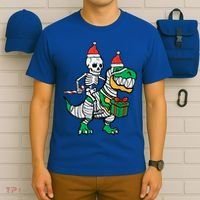 Christmas Skeleton Riding T Rex Santa Xmas Dino Gift T-Shirt thumb 6