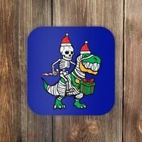 Christmas Skeleton Riding T Rex Santa Xmas Dino Gift Coaster thumb 0