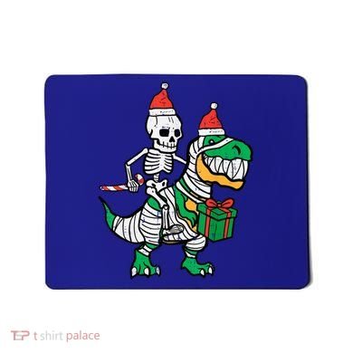 Christmas Skeleton Riding T Rex Santa Xmas Dino Gift Mousepad
