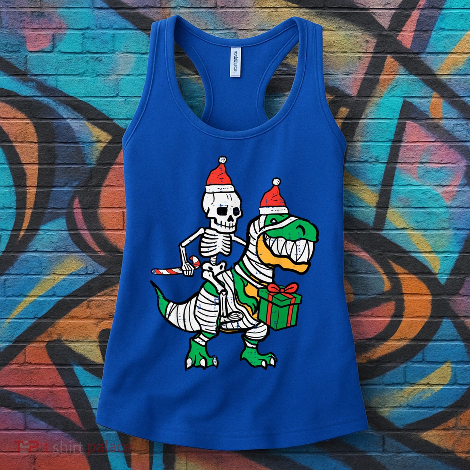 Christmas Skeleton Riding T Rex Santa Xmas Dino Gift Women's Tank Top