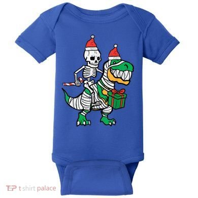 Christmas Skeleton Riding T Rex Santa Xmas Dino Gift Baby Bodysuit