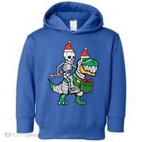 Christmas Skeleton Riding T Rex Santa Xmas Dino Gift Toddler Hoodie thumb 0