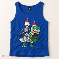 Christmas Skeleton Riding T Rex Santa Xmas Dino Gift Tank Top thumb 2