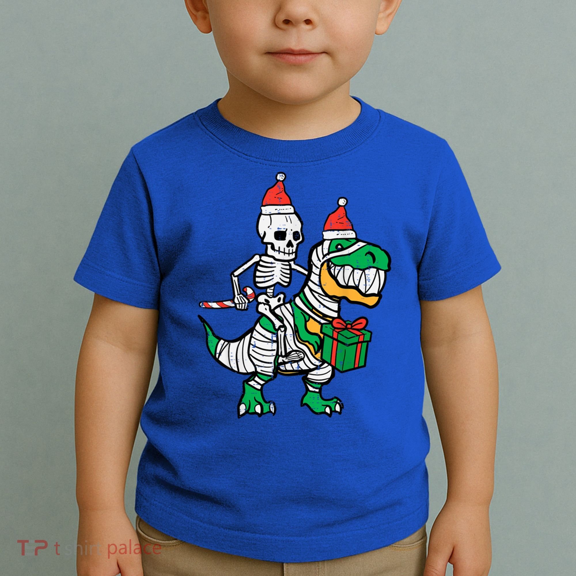 Christmas Skeleton Riding T Rex Santa Xmas Dino Gift Toddler T-Shirt