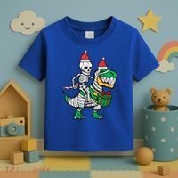 Christmas Skeleton Riding T Rex Santa Xmas Dino Gift Toddler T-Shirt thumb 3