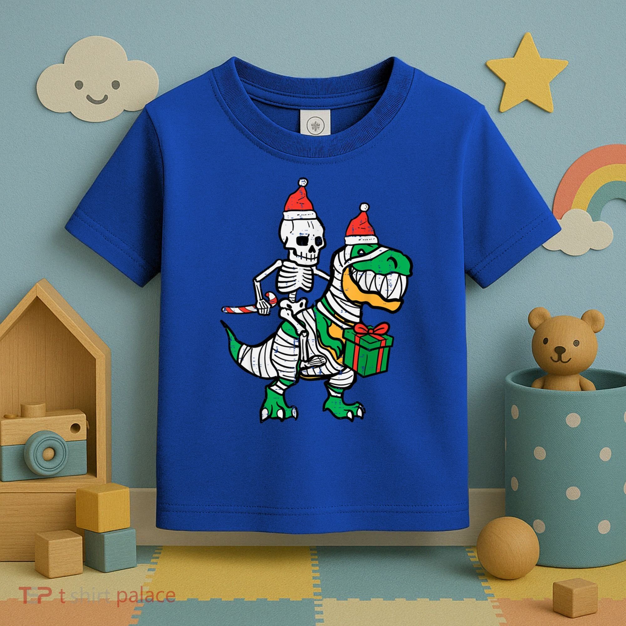 Christmas Skeleton Riding T Rex Santa Xmas Dino Gift Toddler T-Shirt