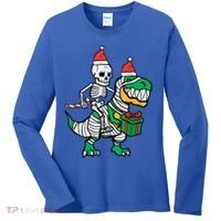Christmas Skeleton Riding T Rex Santa Xmas Dino Gift Women's Long Sleeve Shirt thumb 0