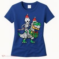 Christmas Skeleton Riding T Rex Santa Xmas Dino Gift Women's T-Shirt thumb 0