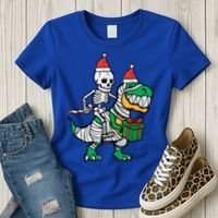 Christmas Skeleton Riding T Rex Santa Xmas Dino Gift Women's T-Shirt thumb 3