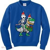Christmas Skeleton Riding T Rex Santa Xmas Dino Gift Kids Sweatshirt thumb 0