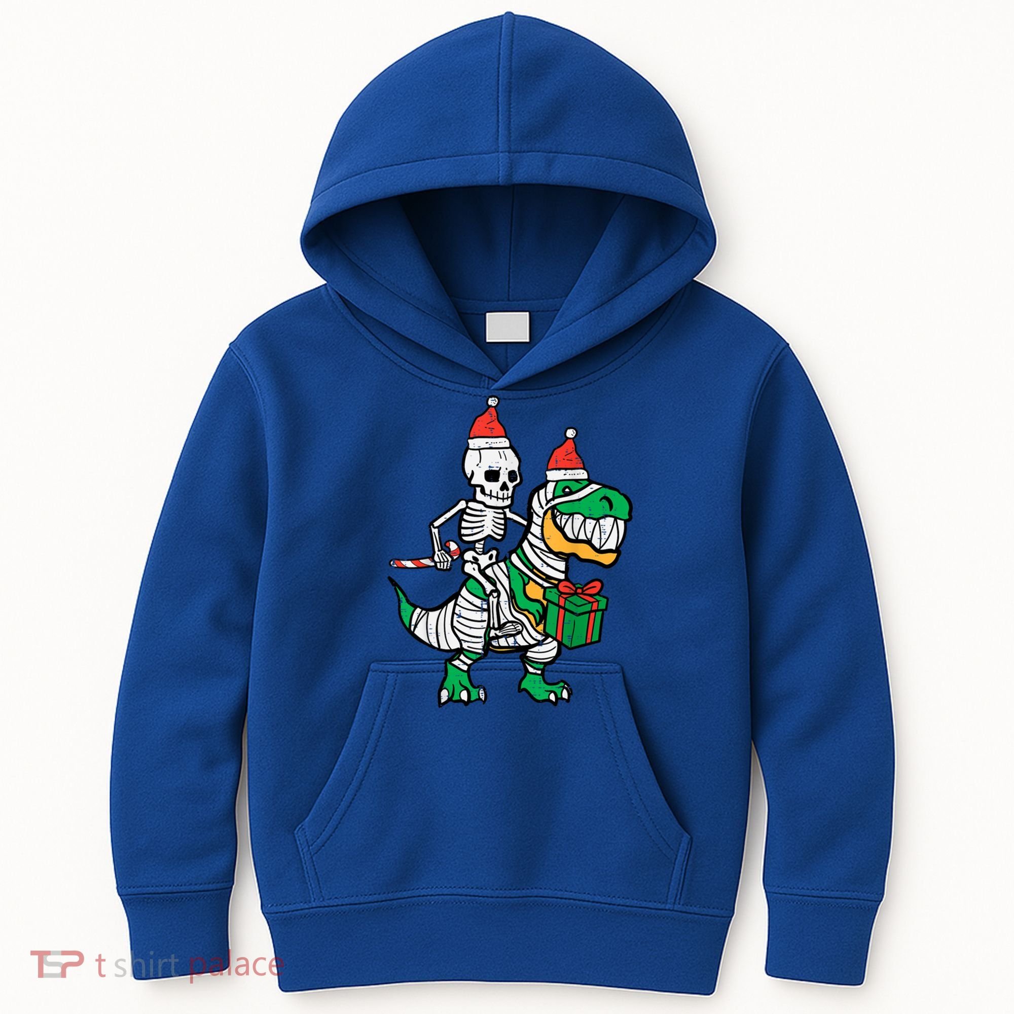 Christmas Skeleton Riding T Rex Santa Xmas Dino Gift Kids Hoodie