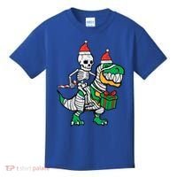 Christmas Skeleton Riding T Rex Santa Xmas Dino Gift Kids T-Shirt thumb 0