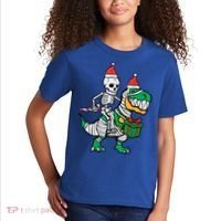 Christmas Skeleton Riding T Rex Santa Xmas Dino Gift Kids T-Shirt thumb 2
