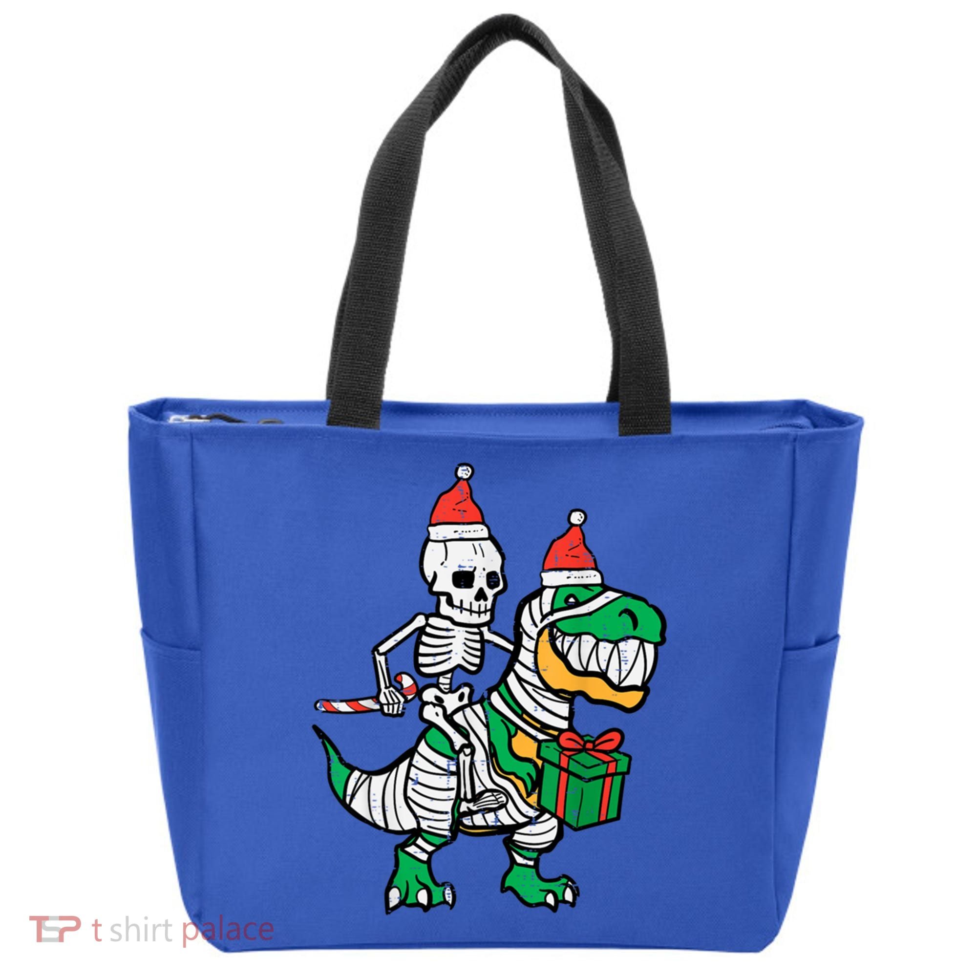 Christmas Skeleton Riding T Rex Santa Xmas Dino Gift Tote Bag
