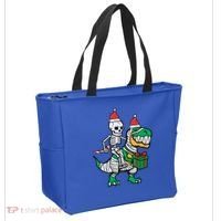 Christmas Skeleton Riding T Rex Santa Xmas Dino Gift Tote Bag thumb 2
