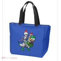 Christmas Skeleton Riding T Rex Santa Xmas Dino Gift Tote Bag thumb 3