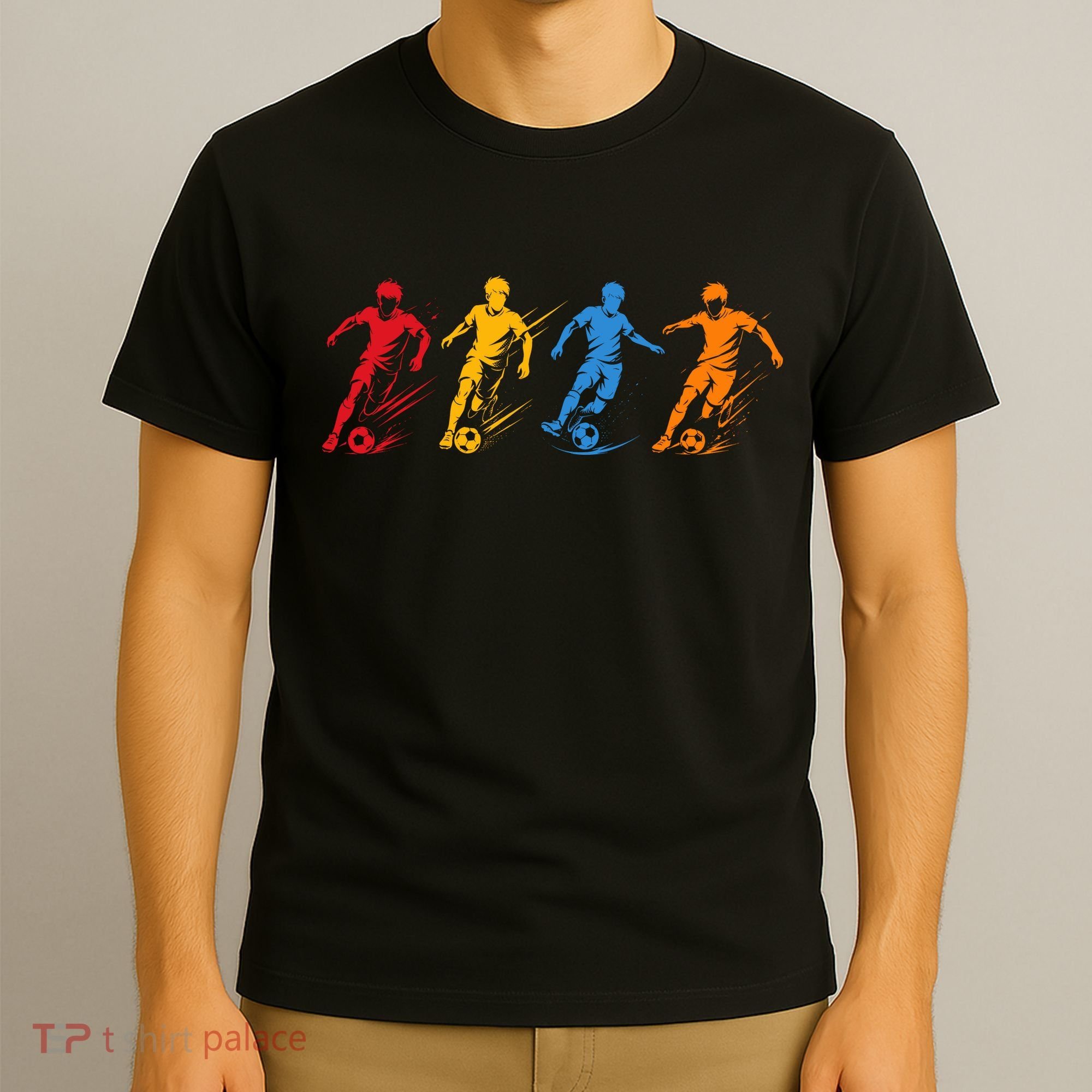 Colorful Soccer Retro Players Sports Fan T-Shirt
