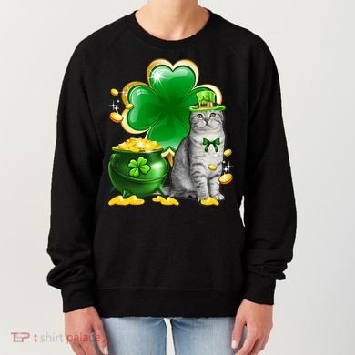 Cat Shamrock St Patricks Day Cat Irish Gift Cute Gift Women's Sweatshirt