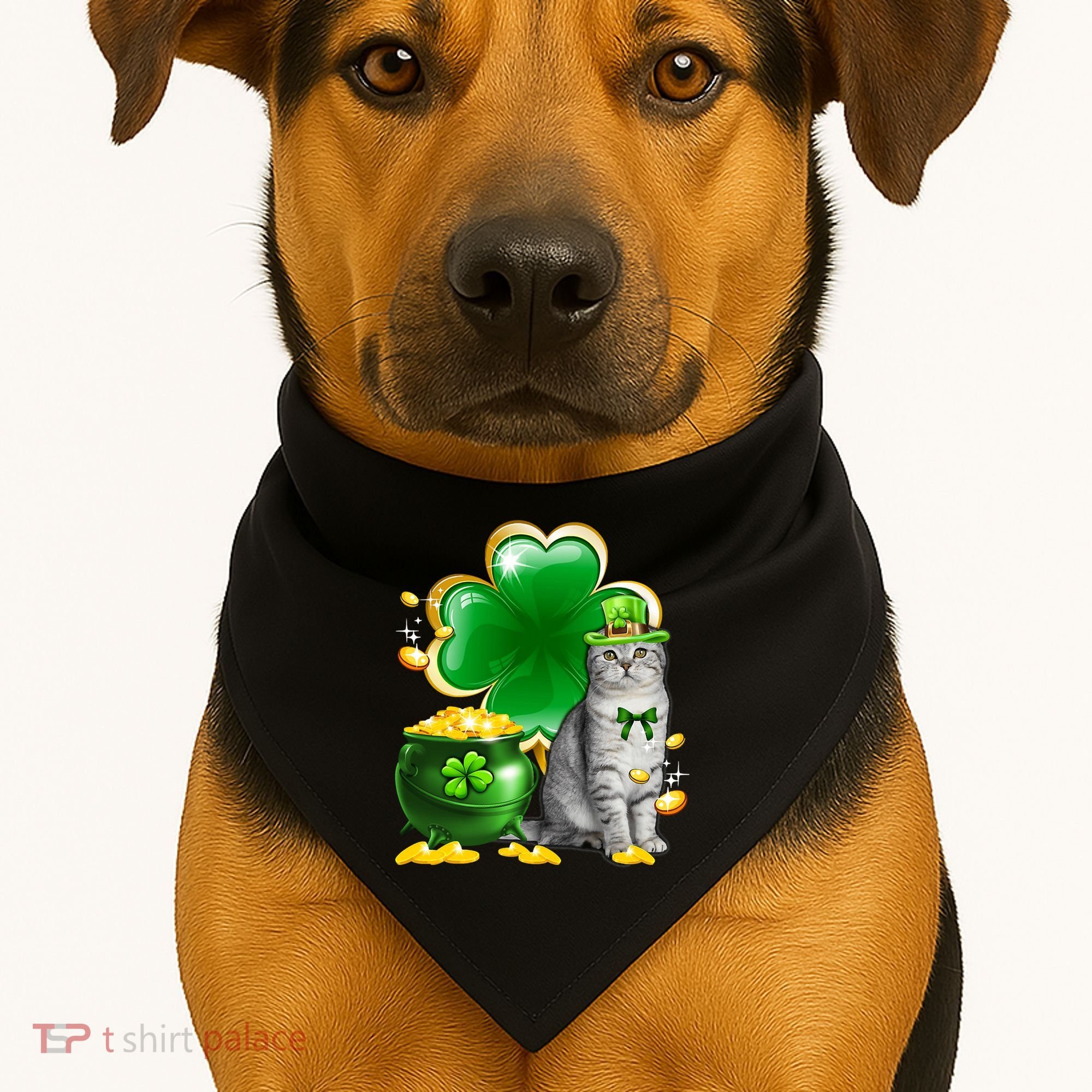 Cat Shamrock St Patricks Day Cat Irish Gift Cute Gift USA-Made Doggie Bandana