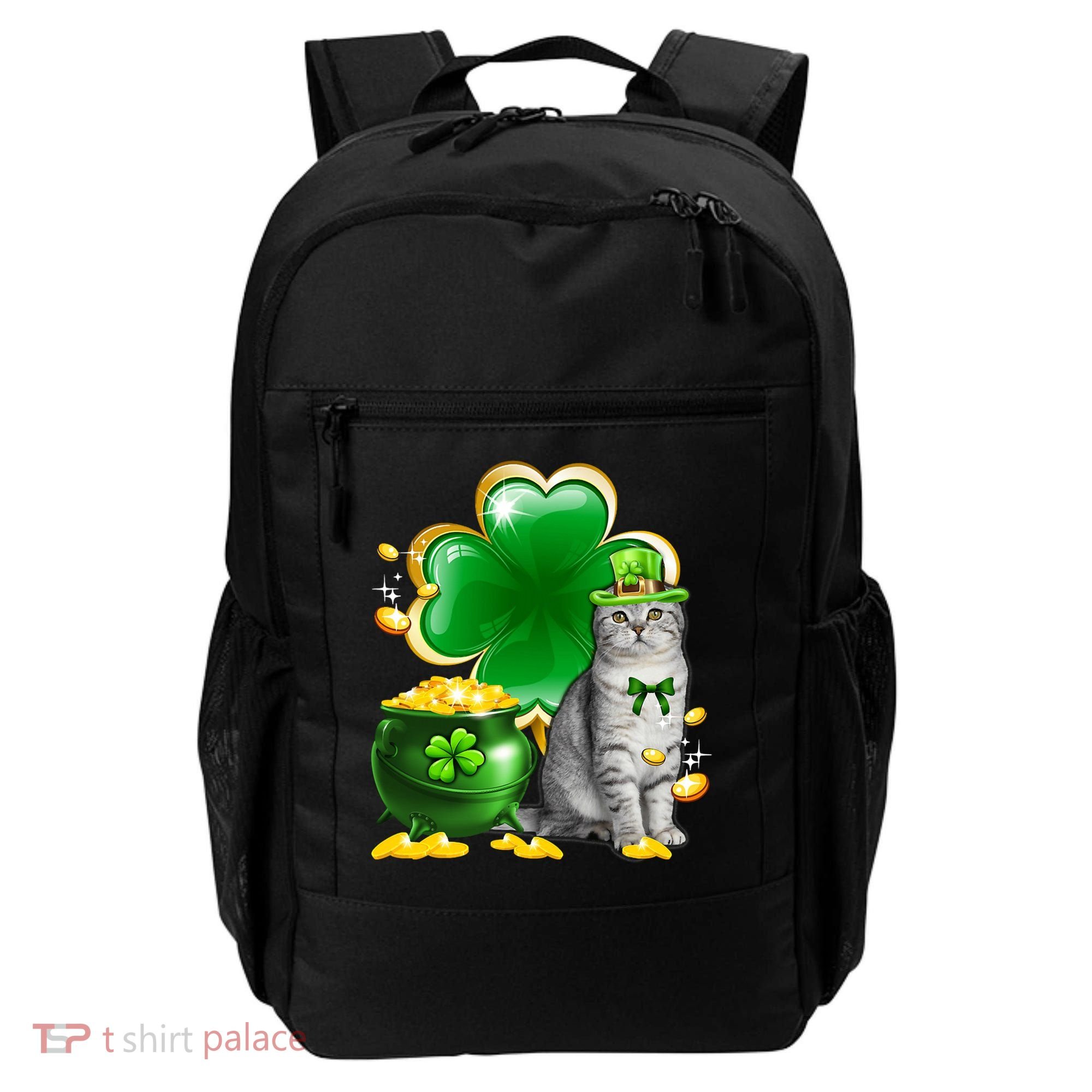 Cat Shamrock St Patricks Day Cat Irish Gift Cute Gift Backpack