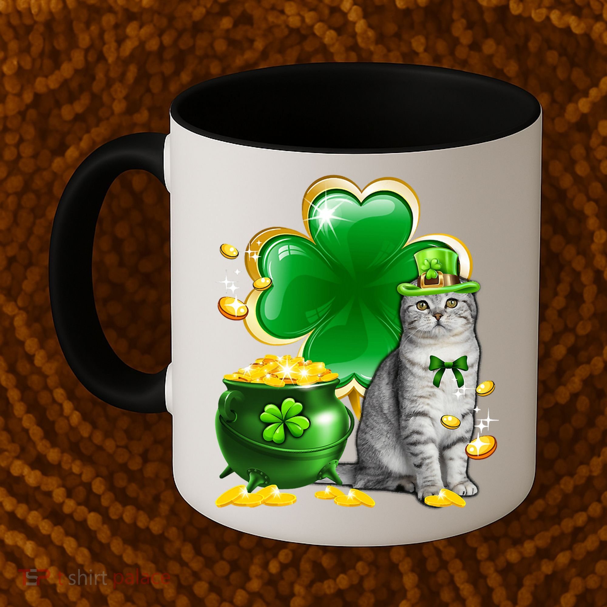 Cat Shamrock St Patricks Day Cat Irish Gift Cute Gift Coffee Mug