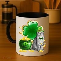 Cat Shamrock St Patricks Day Cat Irish Gift Cute Gift Coffee Mug thumb 4