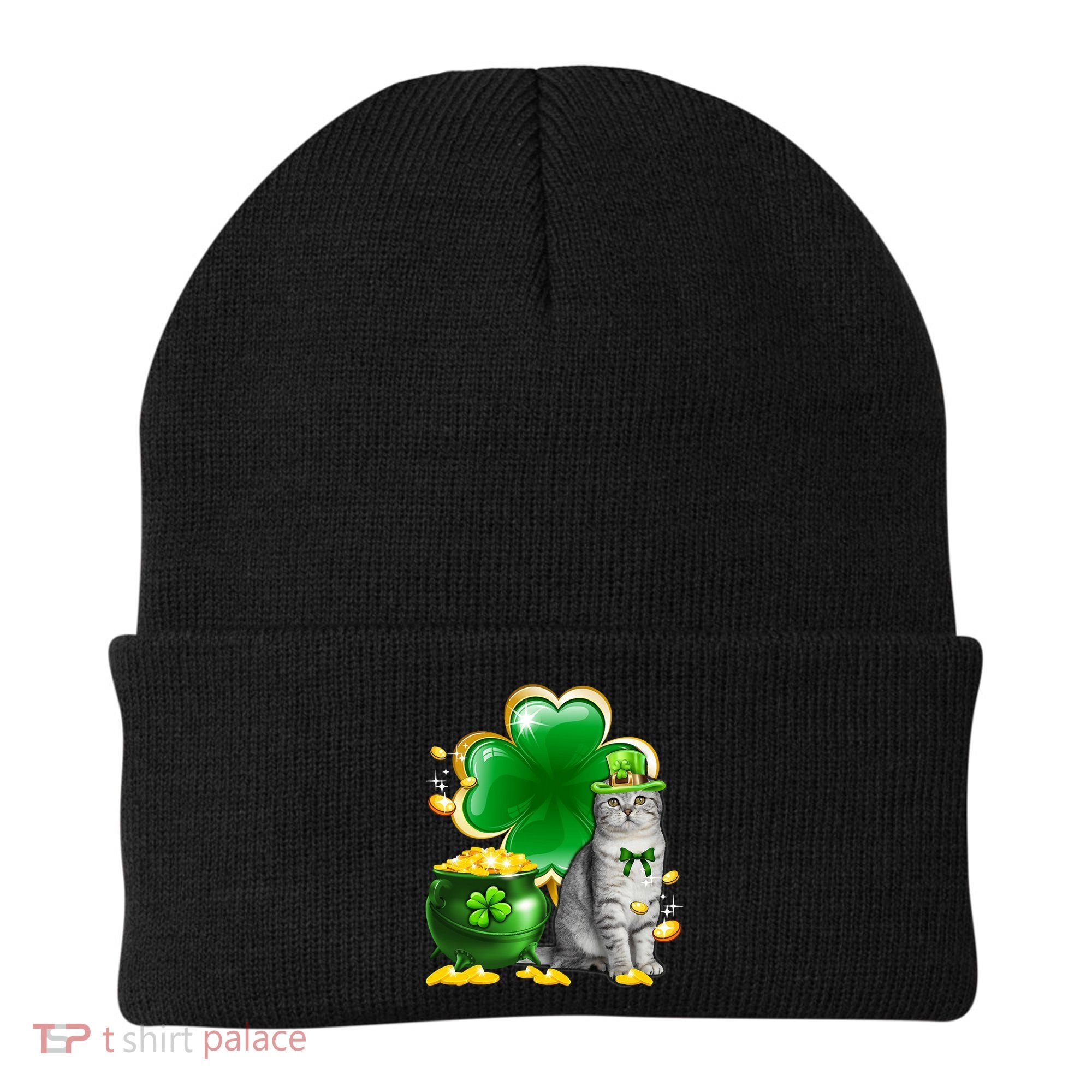 Cat Shamrock St Patricks Day Cat Irish Gift Cute Gift Beanie