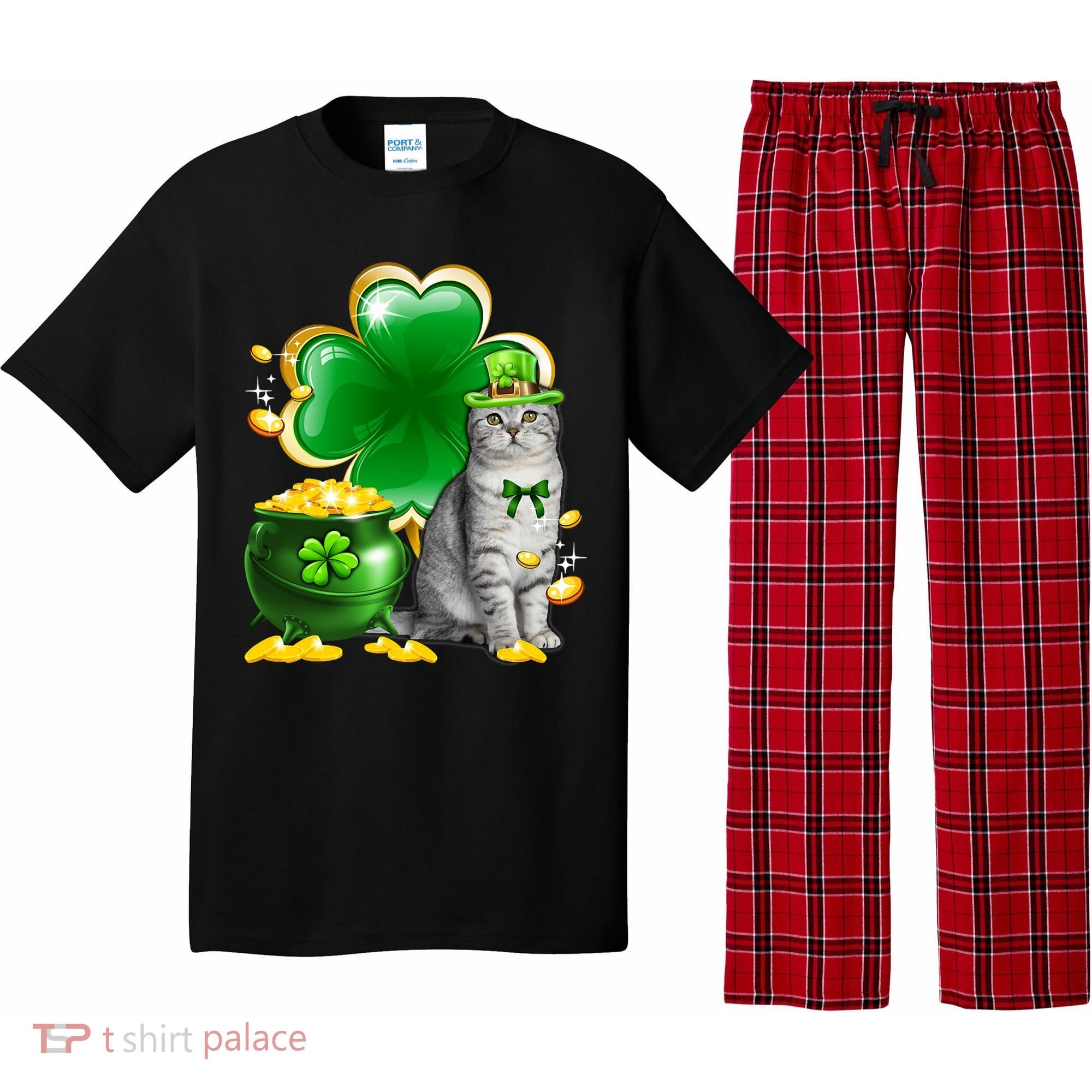 Cat Shamrock St Patricks Day Cat Irish Gift Cute Gift Pajama Set