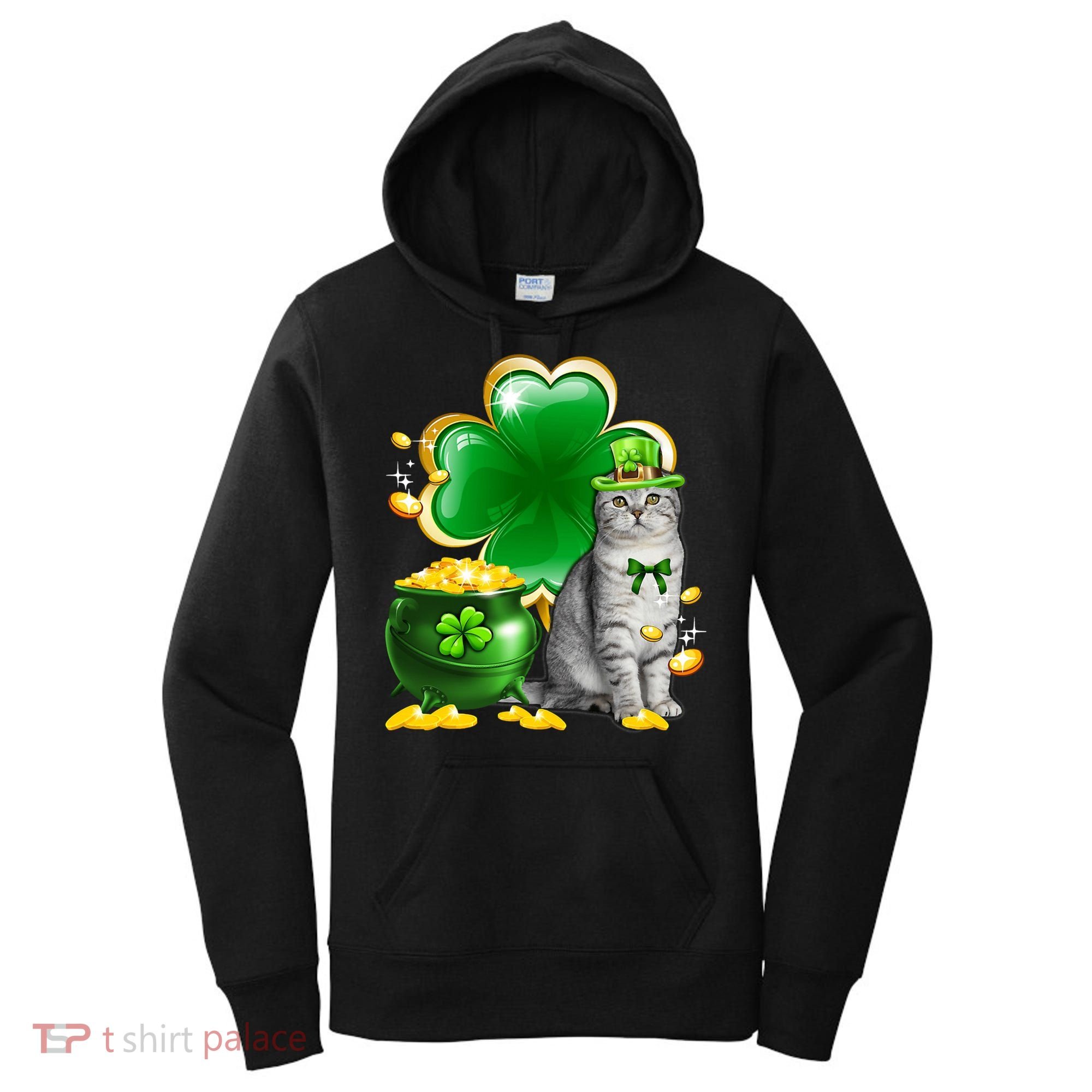 Cat Shamrock St Patricks Day Cat Irish Gift Cute Gift Women's Hoodie