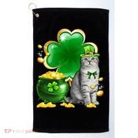 Cat Shamrock St Patricks Day Cat Irish Gift Cute Gift Golf Towel thumb 0