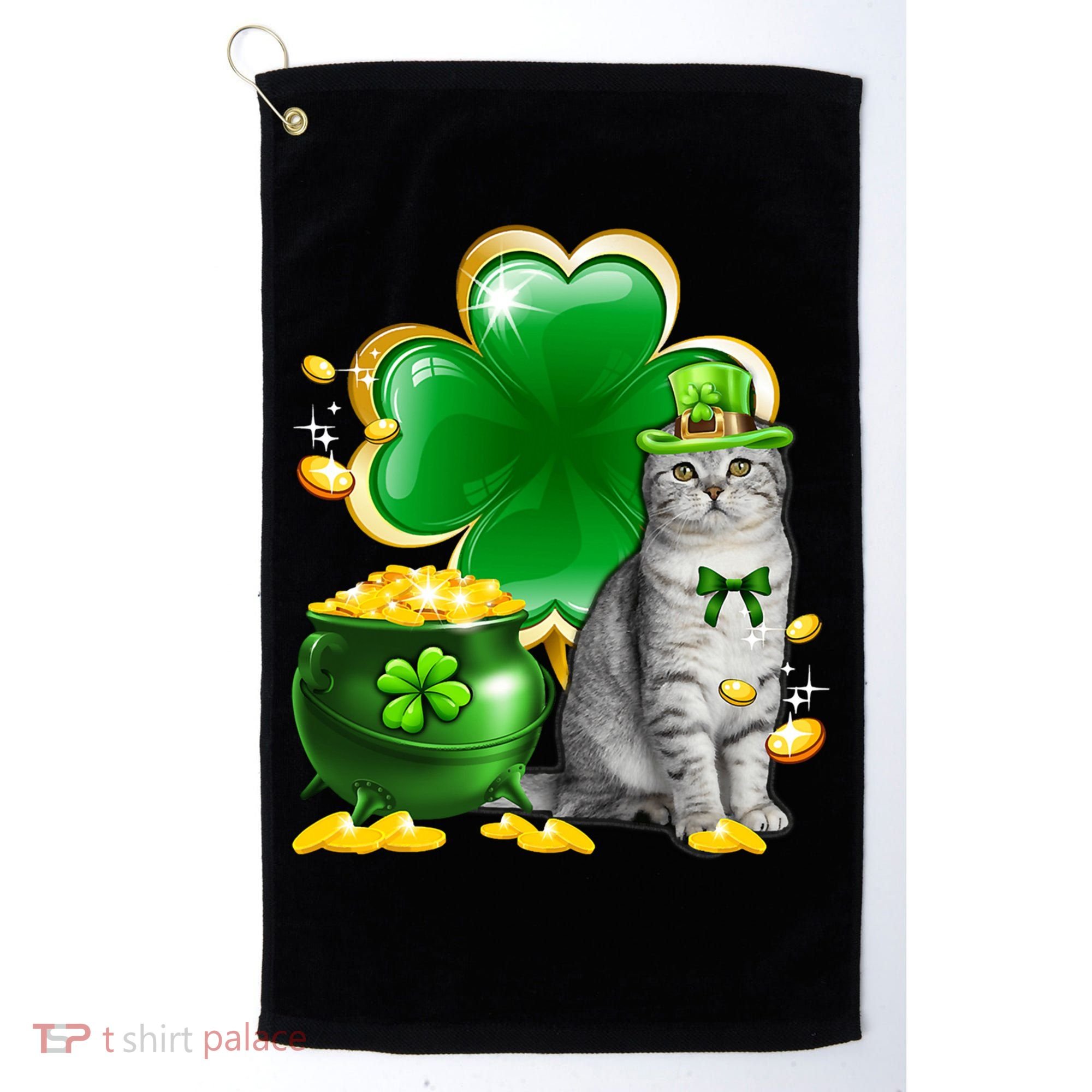 Cat Shamrock St Patricks Day Cat Irish Gift Cute Gift Golf Towel