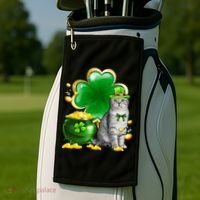 Cat Shamrock St Patricks Day Cat Irish Gift Cute Gift Golf Towel thumb 2