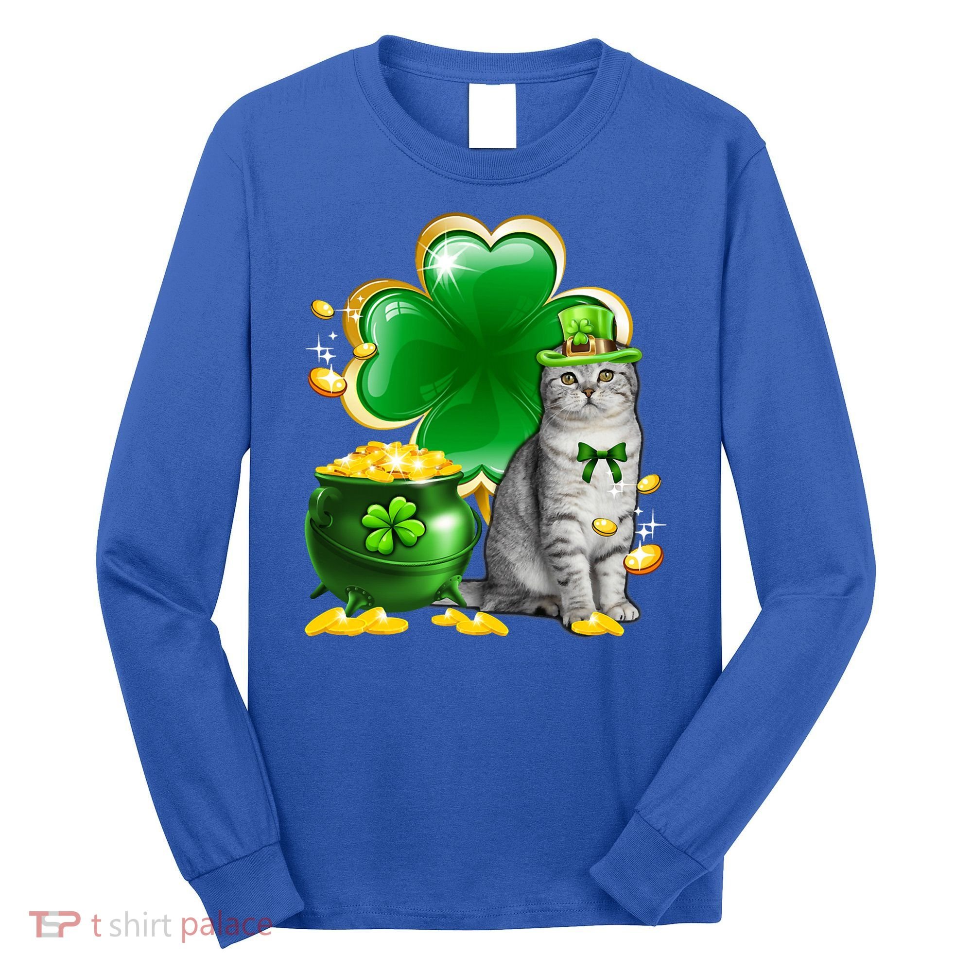 Cat Shamrock St Patricks Day Cat Irish Gift Cute Gift Long Sleeve Shirt