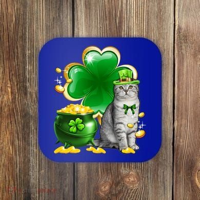 Cat Shamrock St Patricks Day Cat Irish Gift Cute Gift Coaster