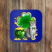 Cat Shamrock St Patricks Day Cat Irish Gift Cute Gift Coaster thumb 0