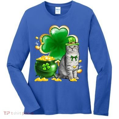 Cat Shamrock St Patricks Day Cat Irish Gift Cute Gift Women's Long Sleeve Shirt
