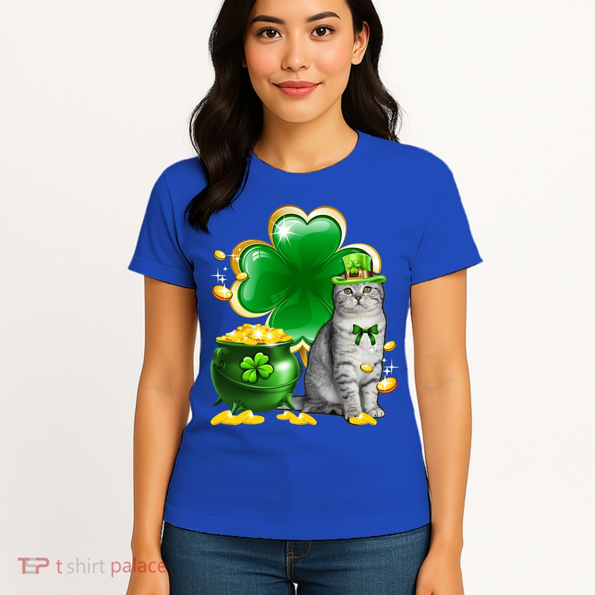 Cat Shamrock St Patricks Day Cat Irish Gift Cute Gift Women's T-Shirt