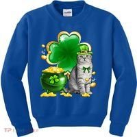 Cat Shamrock St Patricks Day Cat Irish Gift Cute Gift Kids Sweatshirt thumb 0